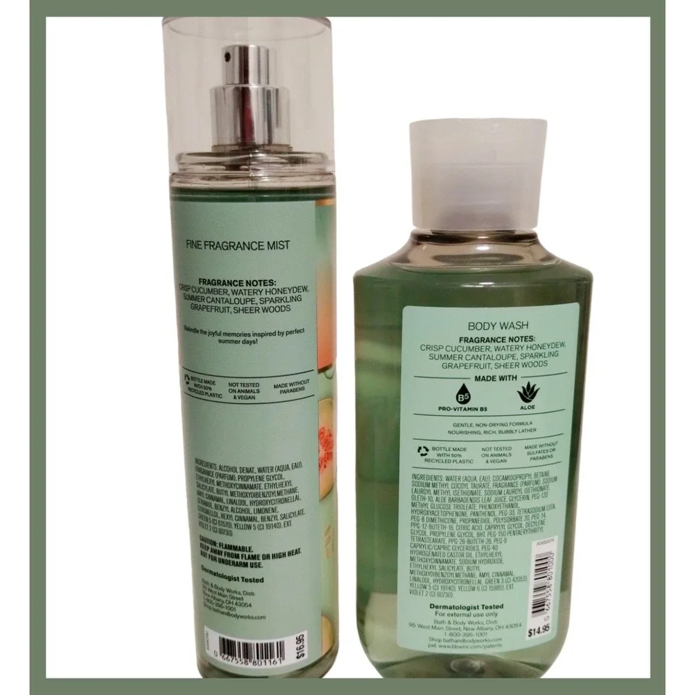 2 Bath and Body Works CUCUMBER MELON Body Mist & Body Wash‎ retired
